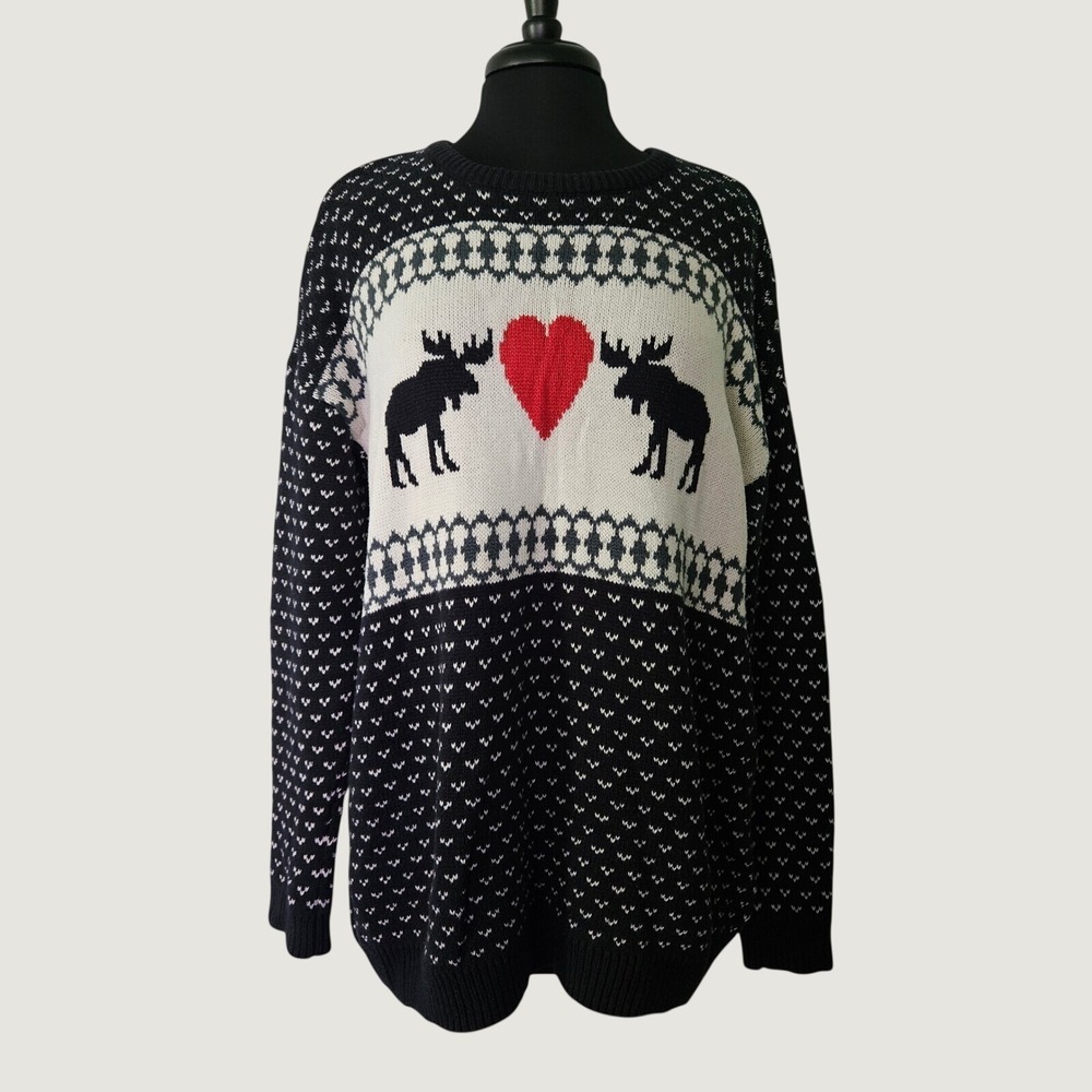 BDG Moose Heart Intarsia Knit Sweater Women M Fair Isle Oversized Cozy
